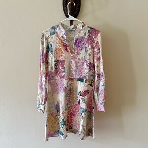 Zara Floral Linen Mini Dress with belt